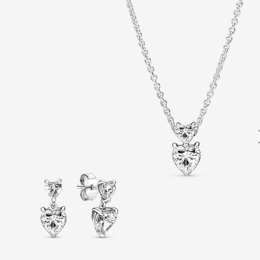 Pandora Double Heart Earring and Necklace Set